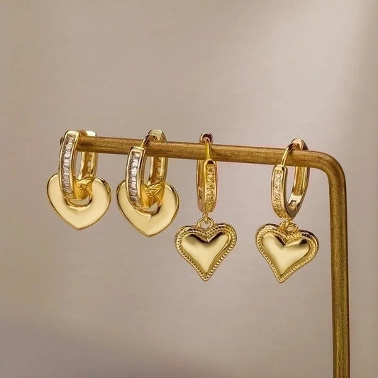 1 Pair Minimalist Commute Heart Shape Plating Inlay Copper Zircon 18k Gold Plated Drop Earrings Earrings