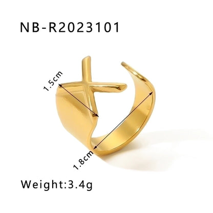 304 Stainless Steel 18K Gold Plated Modern Style Minimalist Asymmetrical Plating Letter Open Rings