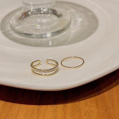 Minimalist Heart Shape Flower Bow Knot Copper Inlay Artificial Pearls Opal Zircon Rings