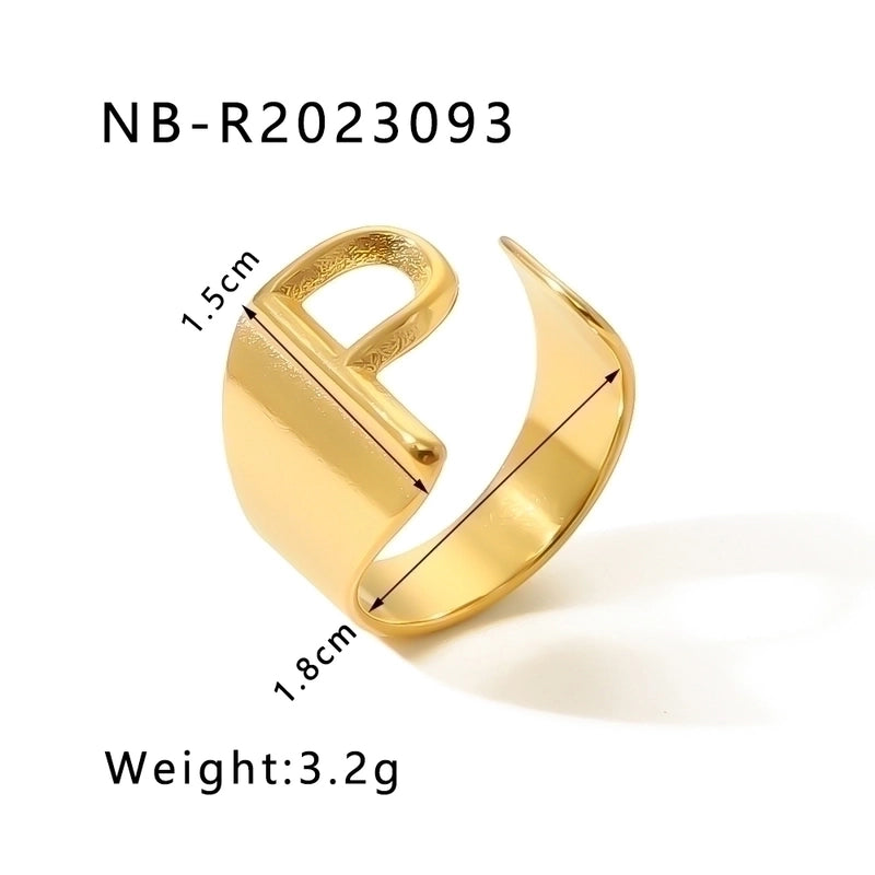 304 Stainless Steel 18K Gold Plated Modern Style Minimalist Asymmetrical Plating Letter Open Rings