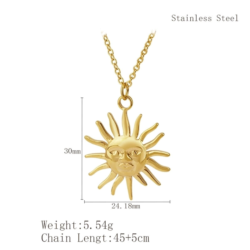 Minimalist Classic Style Sun Moon 304 Stainless Steel 18K Gold Plated Plating Pendant Necklace