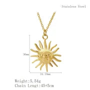Minimalist Classic Style Sun Moon 304 Stainless Steel 18K Gold Plated Plating Pendant Necklace