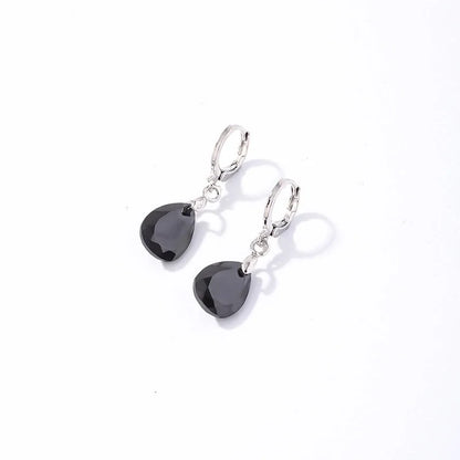 1 Pair Casual Sweet Korean Style Water Droplets Heart Shape Flower Plating Inlay 304 Stainless Steel Zircon Rhodium Plated Drop Earrings