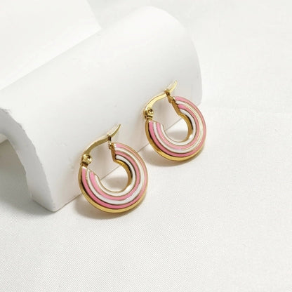 1 Pair Elegant Retro Color Block Enamel 304 Stainless Steel 18K Gold Plated Earrings