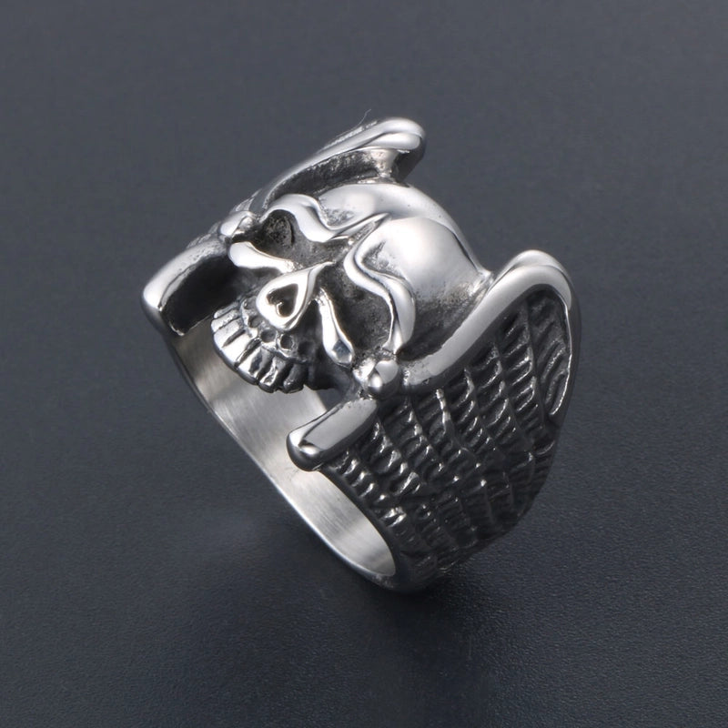 Retro Funny Punk Skull 304 Stainless Steel Polishing Halloween Men's Rings