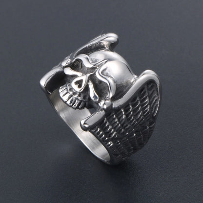 Retro Funny Punk Skull 304 Stainless Steel Polishing Halloween Men's Rings