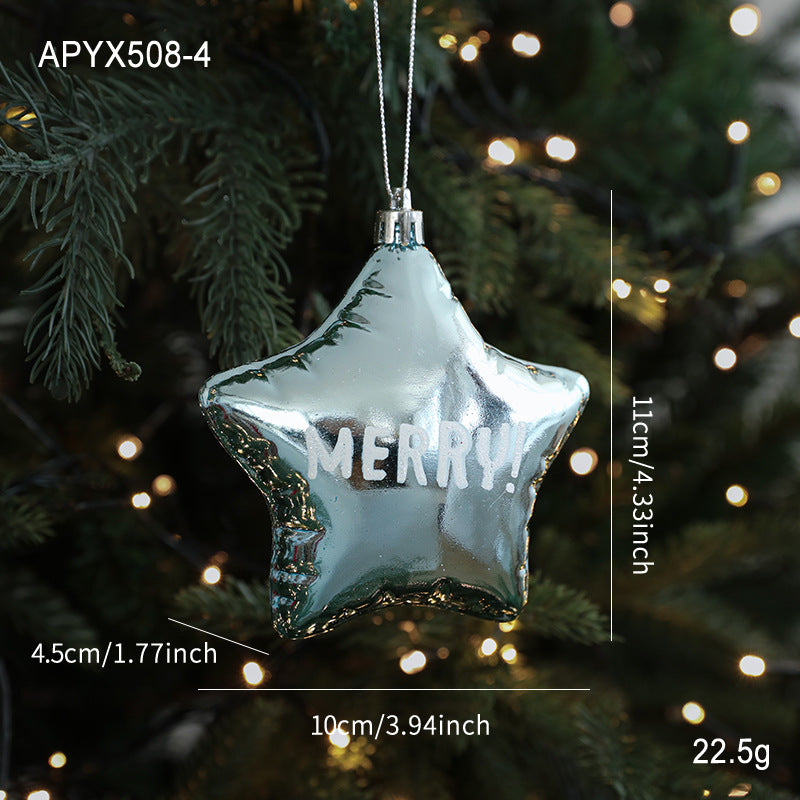Blue Plastic Hanging Ornaments Sticky Powder Christmas Tree Window Display Decorations Five-pointed Star Snowflake Cartoon Decoration Scene Arrangement