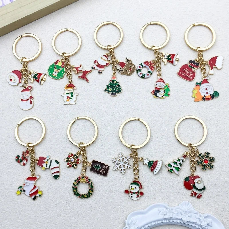 Cute Christmas Tree Santa Claus Snowman Zinc Alloy Enamel Christmas Bag Pendant Keychain