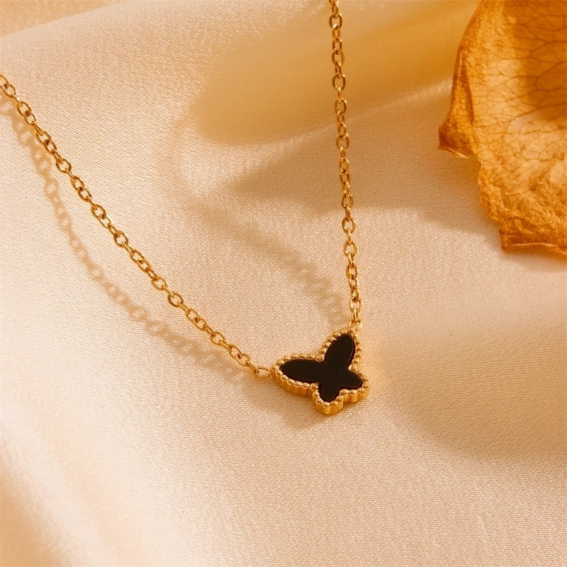 Elegant Minimalist Butterfly Titanium Steel Acrylic 18K Gold Plated Inlay Bracelets Earrings Necklace