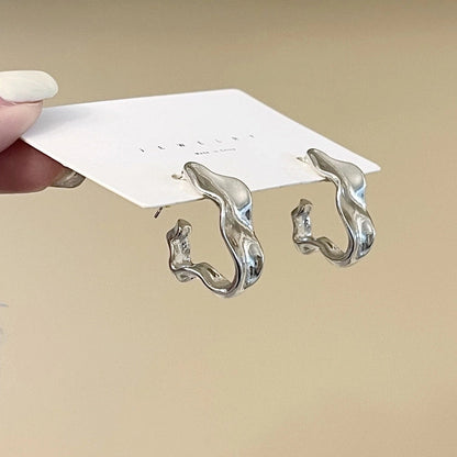 S925 Silver Needle Irregular Metallic Ear Studs Hip-Hop Trendy Earrings Simple Niche New Earrings 6418