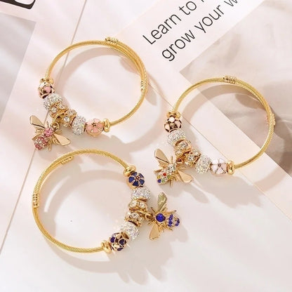 Cute Bee 304 Stainless Steel Alloy Rhinestones Bangle In Bulk