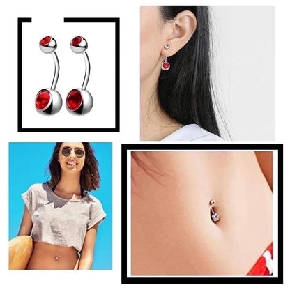 Retro Punk Geometric Stainless Steel Inlay Zircon Belly Ring