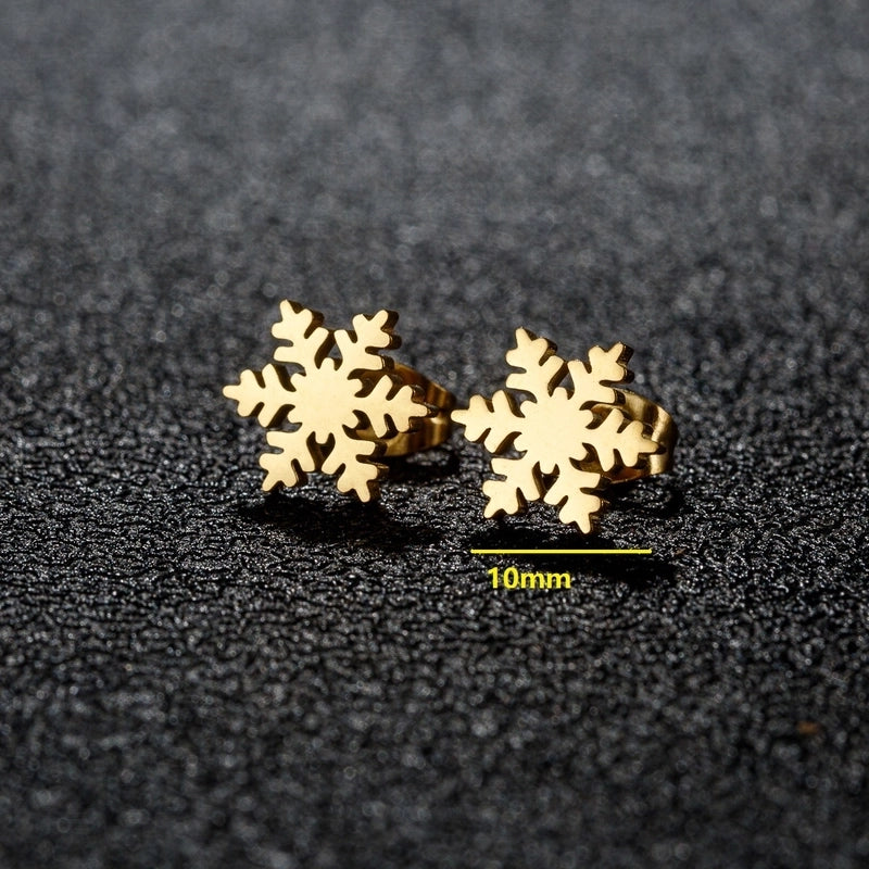 1 Pair Christmas Sweet Minimalist Snowflake Irregular Polishing Plating 304 Stainless Steel 18K Gold Plated Ear Studs