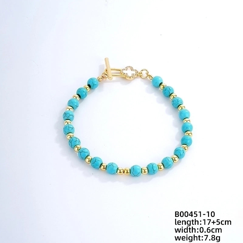 Vintage Style Ethnic Style Geometric 304 Stainless Steel Turquoise K Gold Plated Bracelets In Bulk