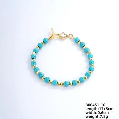 Vintage Style Ethnic Style Geometric 304 Stainless Steel Turquoise K Gold Plated Bracelets In Bulk