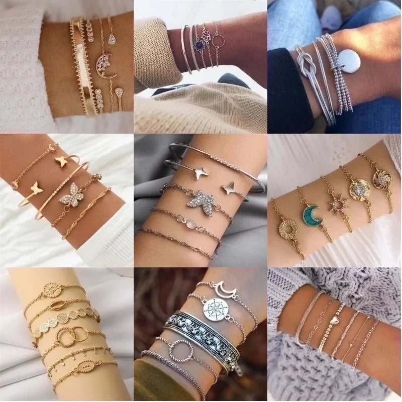 Casual Retro Punk Moon Flower Butterfly Alloy Gold Plated Silver Plated Artificial Gemstones Artificial Diamond Opal Bracelets Bangle In Bulk