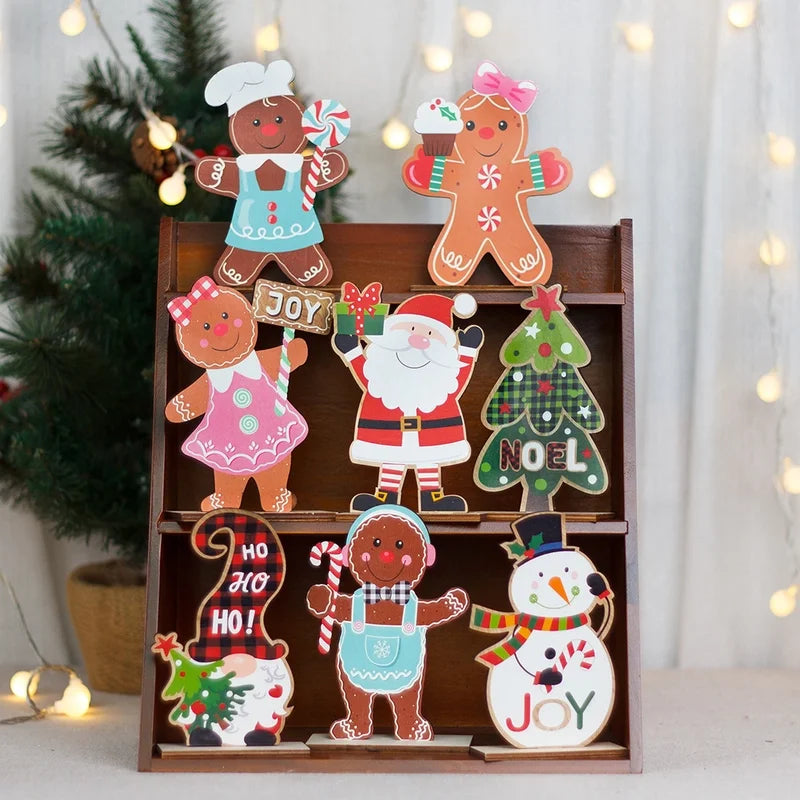 Christmas Cute Christmas Tree Santa Claus Gingerbread Wood Party Ornaments Decorations Table Decoration