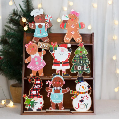Christmas Cute Christmas Tree Santa Claus Gingerbread Wood Party Ornaments Decorations Table Decoration