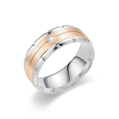 Modern Style Minimalist Round Titanium Steel Artificial Diamond 18K Gold Plated Inlay Wide Band Ring