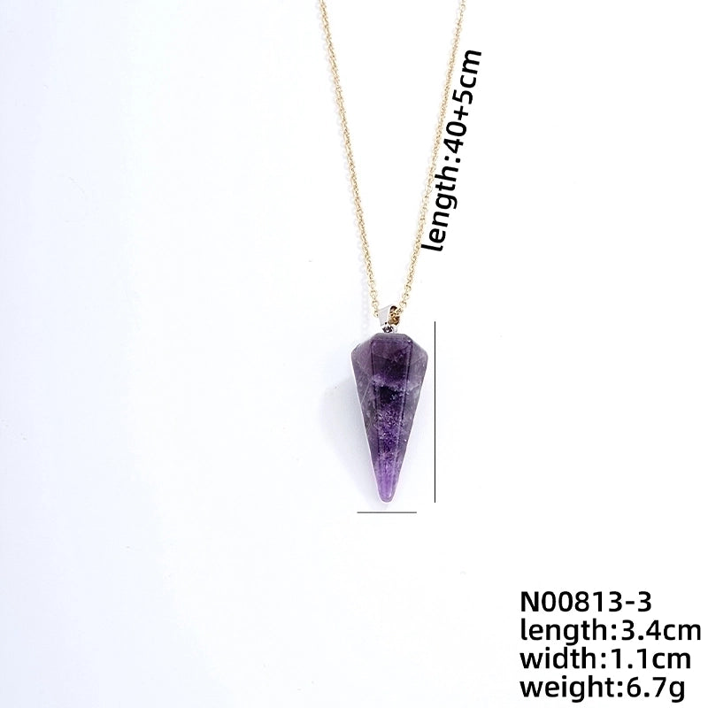 Ig Style Handmade Minimalist Geometric Stainless Steel Natural Stone Pendant Necklace