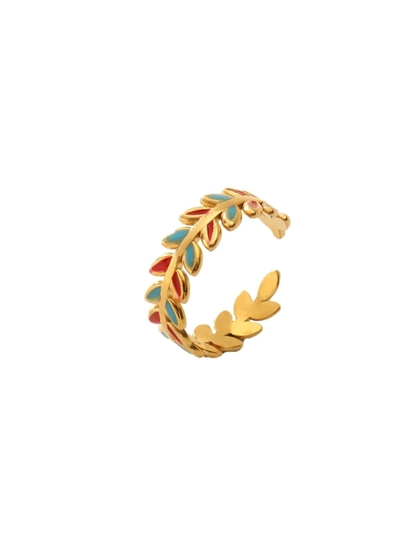 Retro Eye Flower Snake 304 Stainless Steel 18K Gold Plated Enamel Open Rings