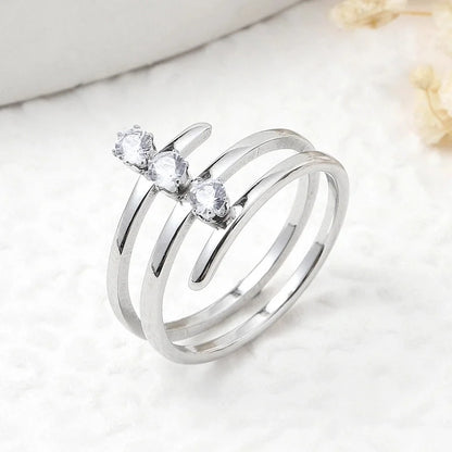 Elegant Lady Geometric 201 Stainless Steel Zircon Inlay Rings