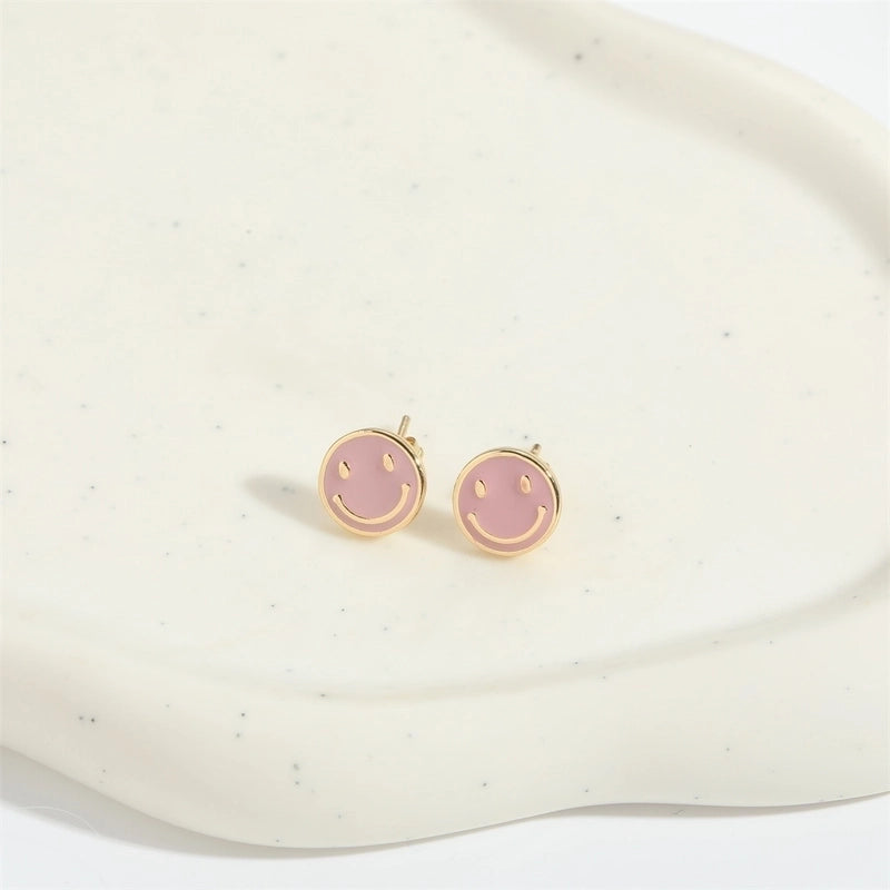 1 Pair Elegant Minimalist Commute Smile Face Enamel Copper 14K Gold Plated Ear Studs
