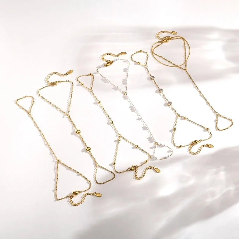 IG Style Round Heart Shape 201 Stainless Steel 18K Gold Plated Artificial Pearls Zircon Cable Chain Bracelets In Bulk