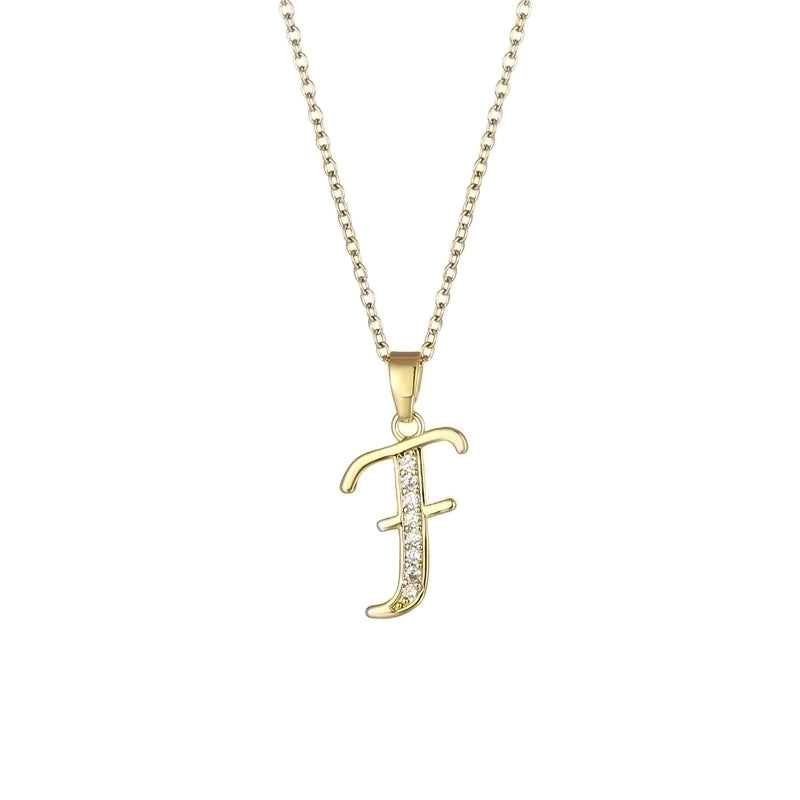 Stainless Steel Titanium Steel 18K Gold Plated Fashion Plating Inlay Letter Zircon Pendant Necklace