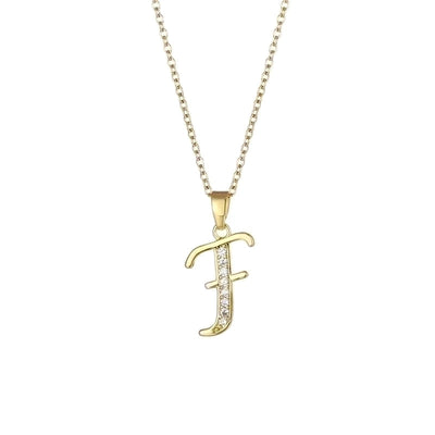 Stainless Steel Titanium Steel 18K Gold Plated Fashion Plating Inlay Letter Zircon Pendant Necklace