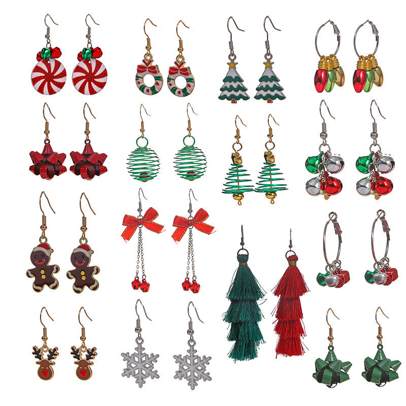Christmas Earrings Red Bell Studs Candy Color Snowflake Studs Alloy Christmas Ear Accessories