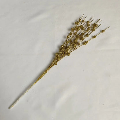 Christmas Decorations 43cm 12 Fork Gold Powder Ball Christmas Tree Garland Rattan Sequins Simulation Berry Branches Bundle