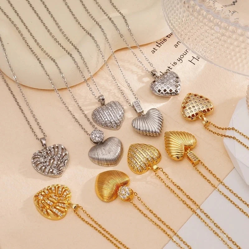 Minimalist Heart Shape 304 Stainless Steel Copper Zircon Gold Plated Plating Inlay Pendant Necklace