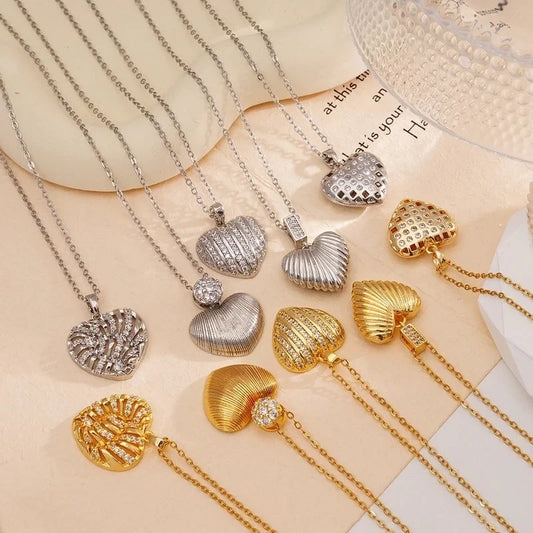 Minimalist Heart Shape 304 Stainless Steel Copper Zircon Gold Plated Plating Inlay Pendant Necklace