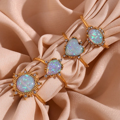 Women Fashion Heart Geometric Stainless Steel 18K Gold Plated Rings