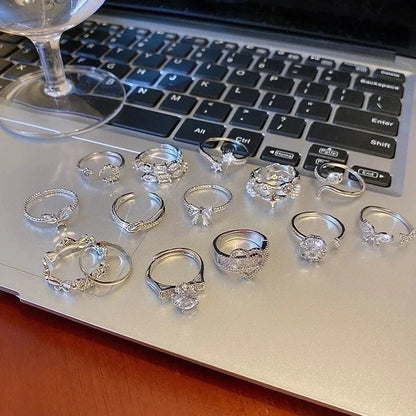 IG Style Geometric Copper Plating Inlay Zircon Rings