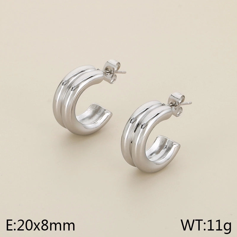 1 Pair Minimalist Solid Color Plating 304 Stainless Steel 18K Gold Plated Earrings