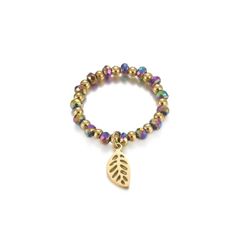 304 Stainless Steel 14K Gold Plated Minimalist Geometric Resin Glass Rings