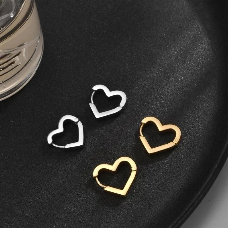 1 Pair Commute Pentagram Heart Shape Polishing Plating Stainless Steel 18K Gold Plated Earrings