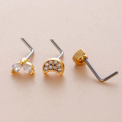 1 Piece Nose Rings & Studs Casual Minimalist Korean Style Moon Water Droplets 316L Stainless Steel Copper Inlay Zircon Nose Rings & Studs