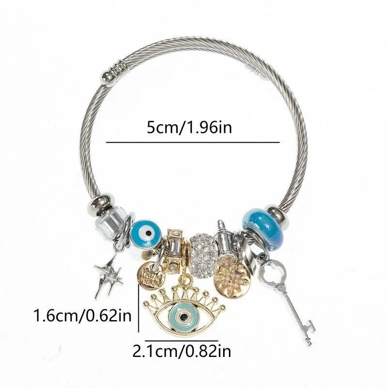 2 Pieces Retro Exaggerated Eye 304 Stainless Steel Bangle In Bulk