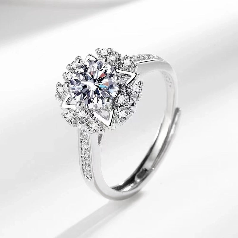 Copper Inlay Waves Heart Shape Crown Zircon Open Rings