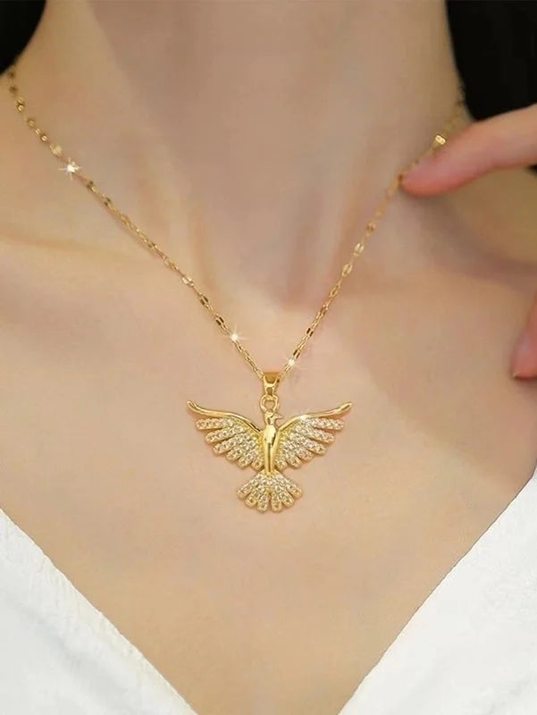 Basic Modern Style Classic Style Eagle 304 Stainless Steel Copper 18K Gold Plated Zircon Pendant Necklace