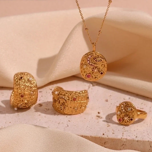 Vintage Style Classic Style Star 304 Stainless Steel Rhinestones 18K Gold Plated Plating Inlay Earrings Necklace