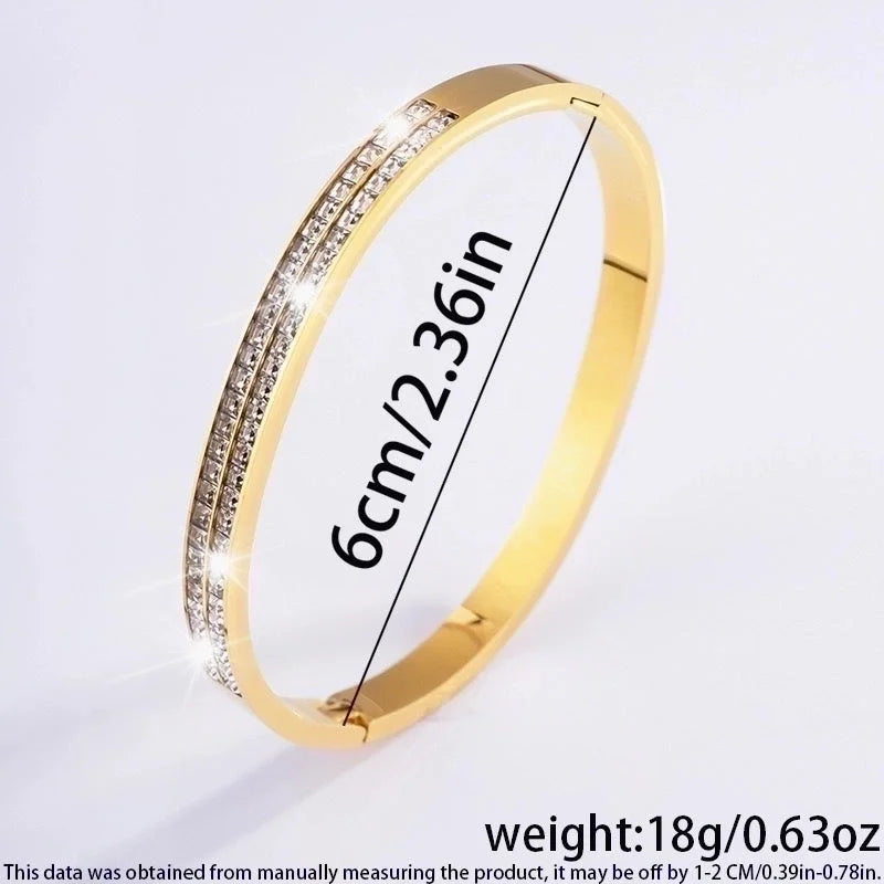 Minimalist Classic Style Solid Color 304 Stainless Steel 18K Gold Plated Rhinestones Bangle In Bulk