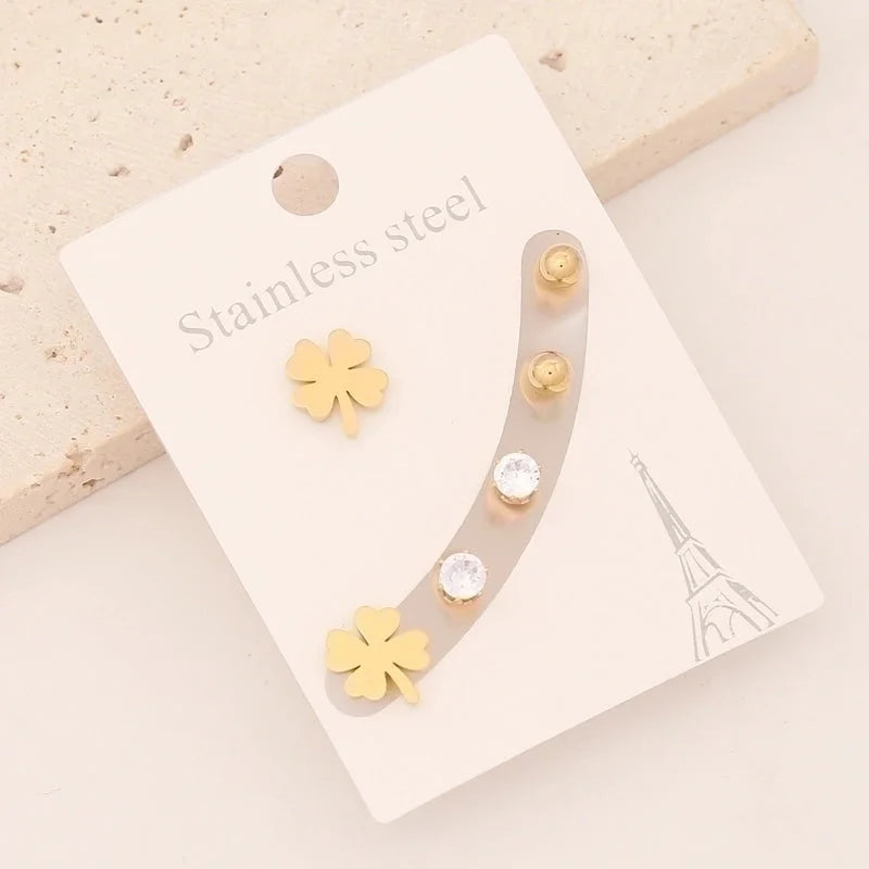1 Set Preppy Style Minimalist Commute Star Patchwork Stainless Steel 18K Gold Plated Ear Studs