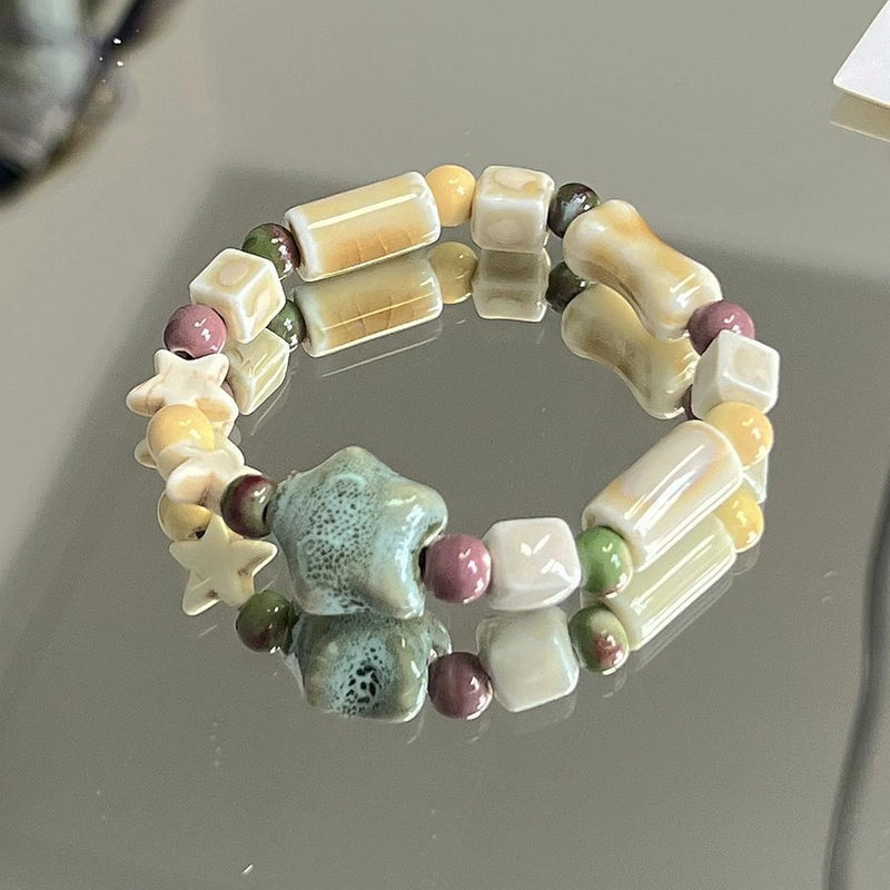 Jingdezhen Ceramic Bracelet New Color-free Women's Summer Student's Antique Beaded Bracelet Small Fresh And Popular