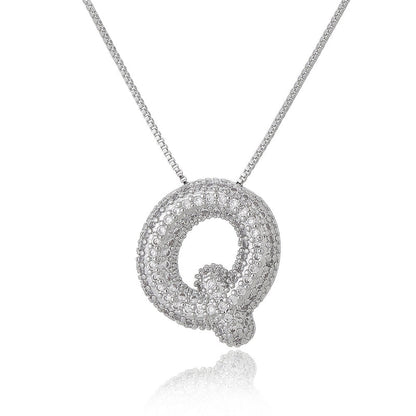 Copper Inlay Letter Zircon Pendant Necklace