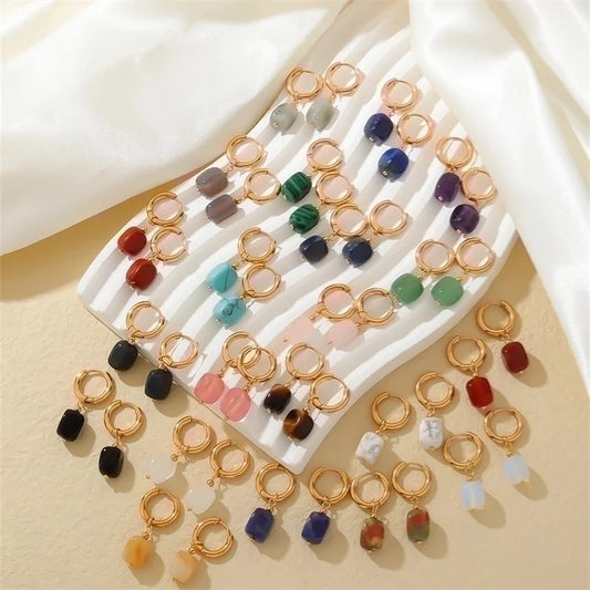 1 Pair Casual Vintage Style Minimalist Square Plating 304 Stainless Steel Natural Stone Gold Plated Drop Earrings