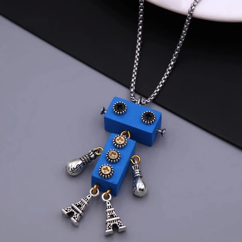 Modern Style Cool Style Robot 304 Stainless Steel Alloy Wood 18K Gold Plated Pendant Necklace
